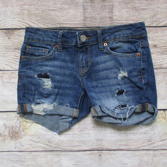 Aeropostale Distressed Midi Denim Shorts - Picture 1 of 10